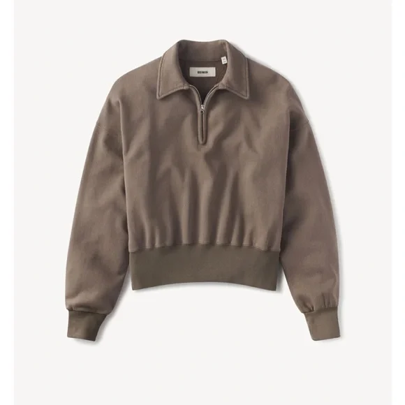 Buck Mason Taupe Cropped Half-Zip Sweatshirt sz small - Picture 2 of 7